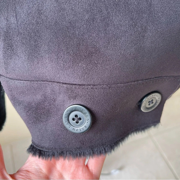 Ralph Lauren Label Black Plush Jacket faux Shearling Fur Coat Button Up size M - Picture 5 of 12